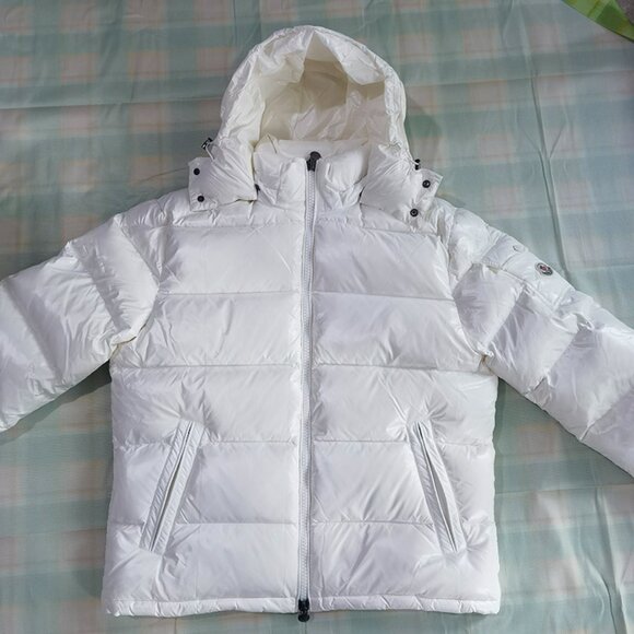 Men's White Hooded Down Jacket - Picture 1 of 9